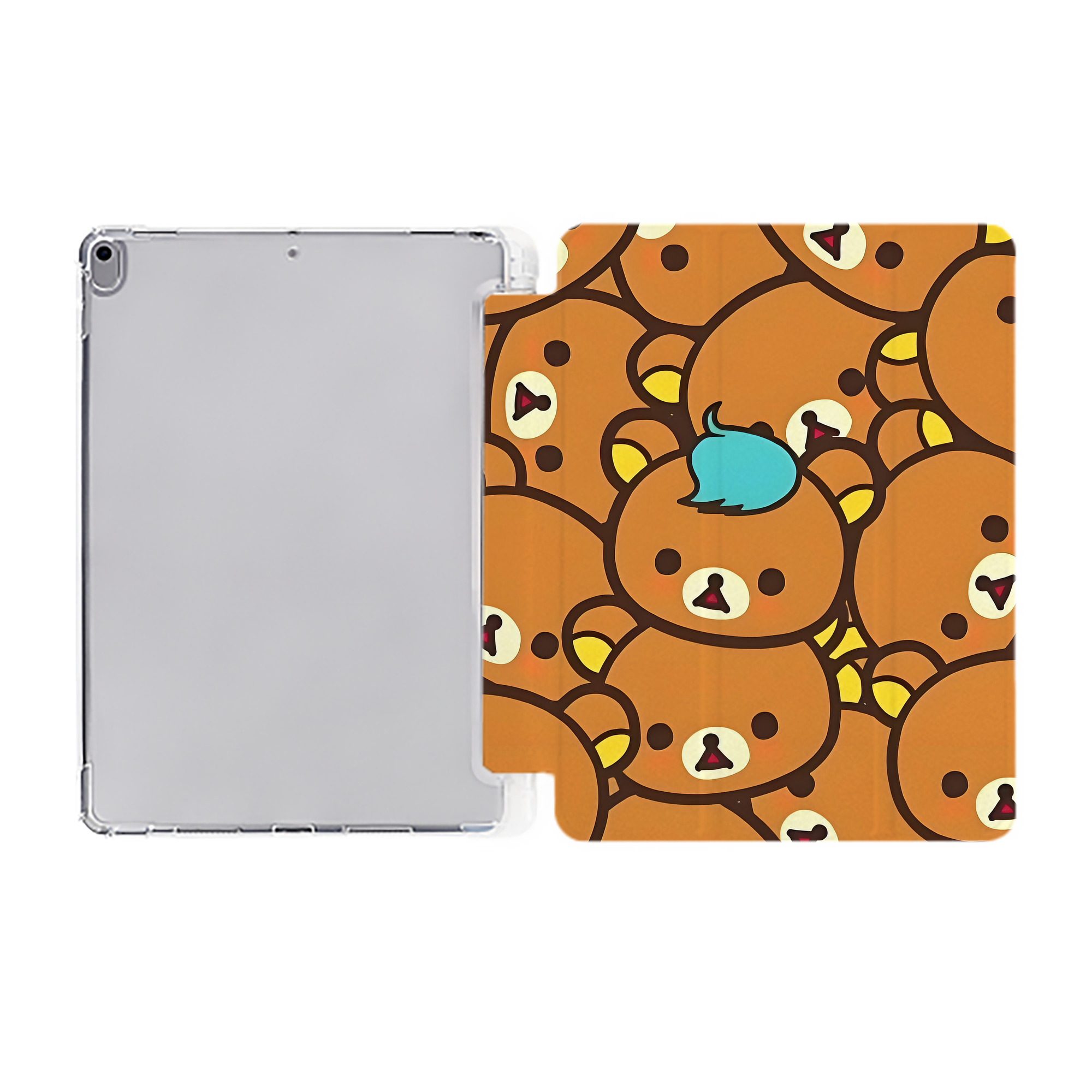 （画像用） リラックマ リラックマ キイロイトリ Rilakkuma Korilakkuma Kiiroitori IPad ケース ペン収納付き 三つ折りスタンド PUレザー×シリコン 対応機種9.5/10.5/10.9インチ